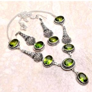 New simulated peridot sterling silver necklace & earrings